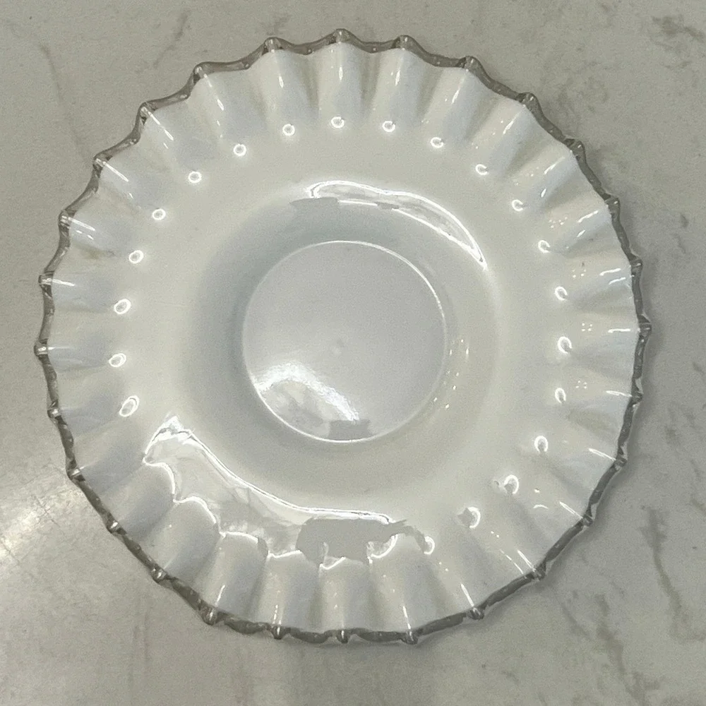 Fenton Silver Crest Bowl Ruffled Edge Mayonnaise‎ Bowl Underplate Milk Glass Vtg